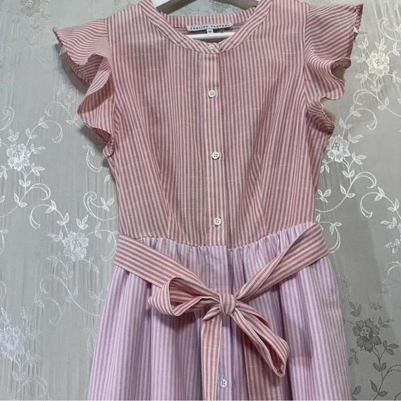 English Factory Sweet Heart Seersucker Colorblock Effie Ruffle Maxi Dress XS - Picture 7 of 10